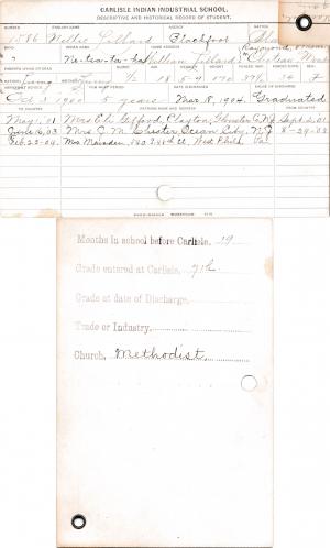 Nellie Lillard (Ne-tsa-ta-ka) Student Information Cards Nellie Lillard (Ne-tsa-ta-ka) Student Information Cards