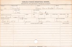 Mabel Doanmoe (Little) Student Information Card