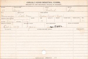 George Hollow Horned Bear (Little Man) Student Information Cards George Hollow Horned Bear (Little Man) Student Information Cards