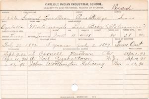 Samuel Lone Bear (Mato-wanjila) Student Information Card Samuel Lone Bear (Mato-wanjila) Student Information Card
