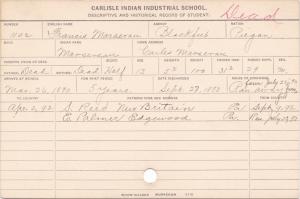 Francis Marserau (Marsereau) Student Information Card