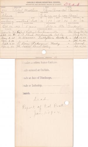 Robert Matthews Student Information Card Robert Matthews Student Information Card