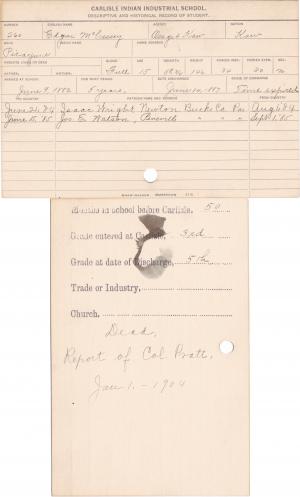 Edgar McCassey Student Information Card Edgar McCassey Student Information Card