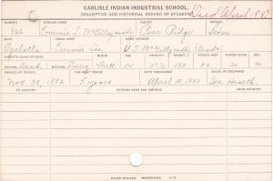 Tommie L. McGillycuddy (Tommie Lee) Student Information Card