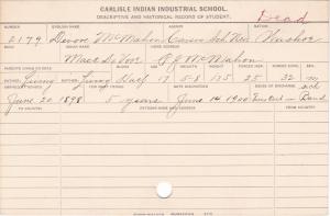 Devore McMahon (Mack DeVore) Student Information Card