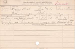 Moses Neal (Wish-e-corn-a-que) Student Information Card Moses Neal (Wish-e-corn-a-que) Student Information Card