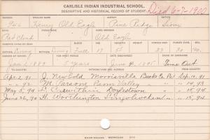 Henry Old Eagle Student Information Card