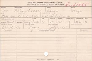 William Osage (Ne kah lah ble) Student Information Card