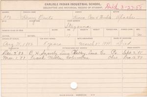 Henry Ouita Student Information Card