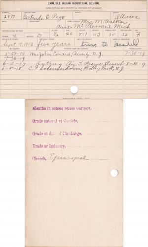 Gertrude E. Pego Student Information Cards