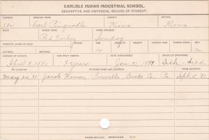 Carl Pinquodle (Red Turkey) Student Information Card