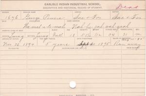 George Powers (Wa-mah-a-to-mah) Student Information Card