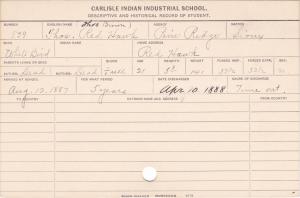 Thomas Red Hawk Student Information Card