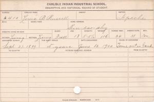 Louis B. Russell Student Information Card
