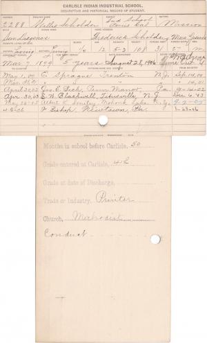 Willie Scholder Student Information Card Willie Scholder Student Information Card