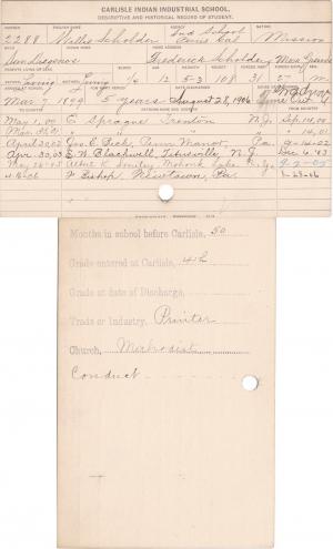 Willie Scholder Student Information Card