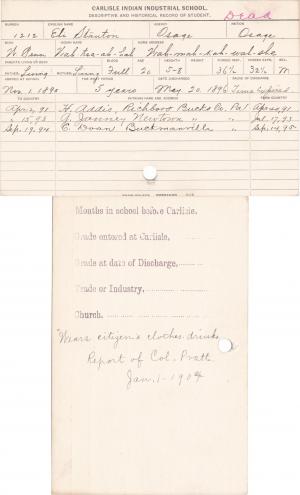 Eli Stanton (Wah-tsa-ah-hah) Student Information Card Eli Stanton (Wah-tsa-ah-hah) Student Information Card