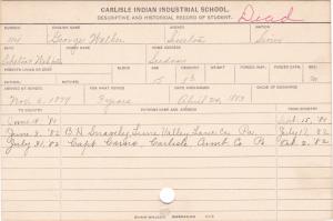 George Walker Student Information Card