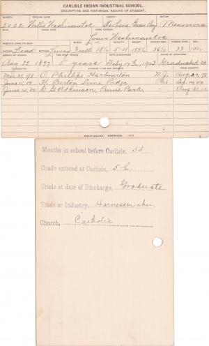 William Weshinawtok Student Information Card