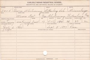 George Whitewing (Mima Kat) Student Information Card
