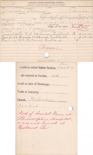 Adelbert Williams Student Information Card Adelbert Williams Student Information Card