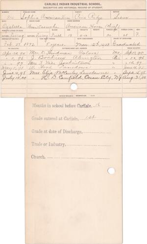 Sophia American Horse (Wasi-tasunke) Student Information Card Sophia American Horse (Wasi-tasunke) Student Information Card