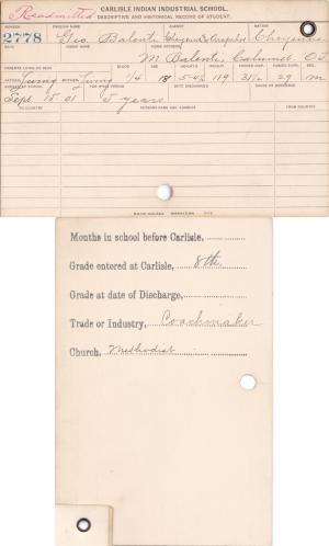 George Balenti Student Information Cards