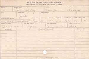 John Bitzclay (Jack) Student Information Card John Bitzclay (Jack) Student Information Card