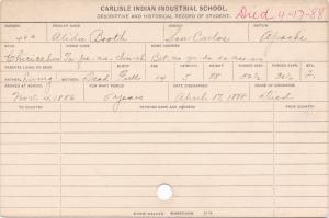 Alida Booth (Ta-pe-na-nah-clin-ah) Student Information Card