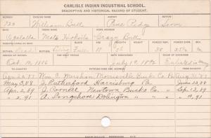 William Bull (Mato Hoksila) Student Information Card William Bull (Mato Hoksila) Student Information Card
