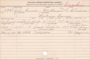 John Caisse Student Information Card