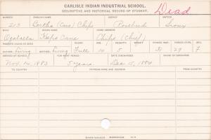 Bertha Chips (Keeps Cane) Student Information Card