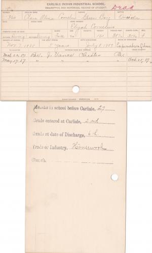 Clara Alma Cornelius Student Information Card Clara Alma Cornelius Student Information Card