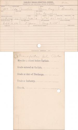 Ida Cornelius Student Information Card