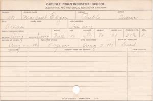 Margaret Edgar Student Information Card