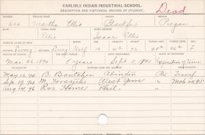 Martha Ellis (Ellis) Student Information Card