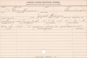 Grace Francis Student Information Card