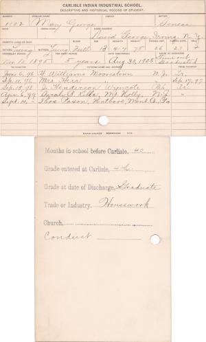 Mary George Student Information Card Mary George Student Information Card