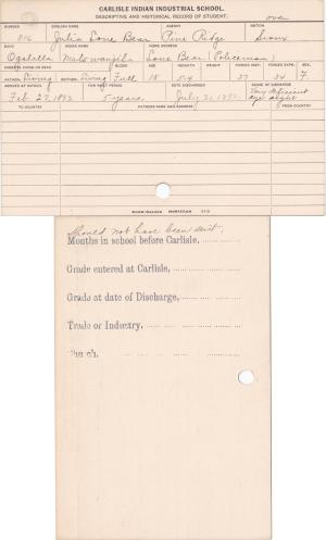 Julia Lone Bear (Mato-wanjila) Student Information Card Julia Lone Bear (Mato-wanjila) Student Information Card