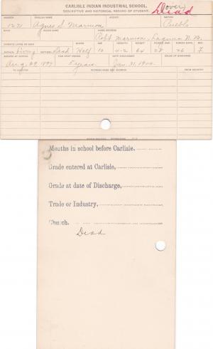 Agnes Marmon Student Information Card Agnes Marmon Student Information Card
