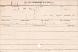 Jack Mather Student Information Card