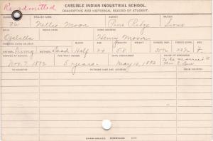 Nellie Moore Student Information Card