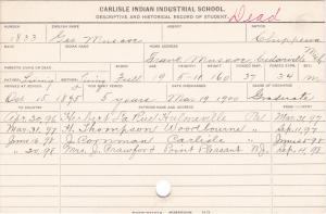 George Muscoe Student Information Card