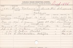 Willie Nahmais Student Information Card