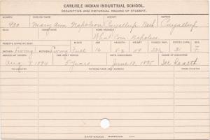 Mary Ann Napoleon Student Information Card Mary Ann Napoleon Student Information Card