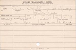 Mary Ann Napoleon Student Information Card