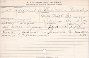 Albert H. Nash Student Information Card