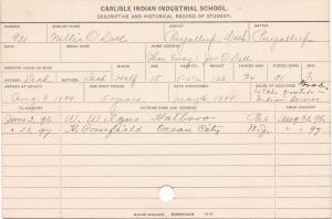Nellie O'Dell Student Information Card