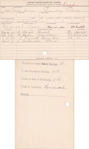 Nellie Orme Student Information Card