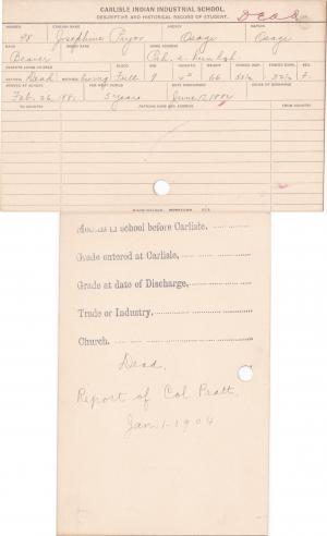 Josephine Pryor Student Information Card Josephine Pryor Student Information Card